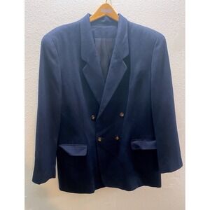 Lands End Vintage Women's Size 16  Wool Double Breasted Blazer Navy Classic